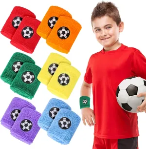 24Pcs Sports Wristbands for Kids Ball Pattern Wrist Sweatbands 6 Colors Terry Cloth Athletic Wristbands for School Students Teachers Birthday Party Gifts