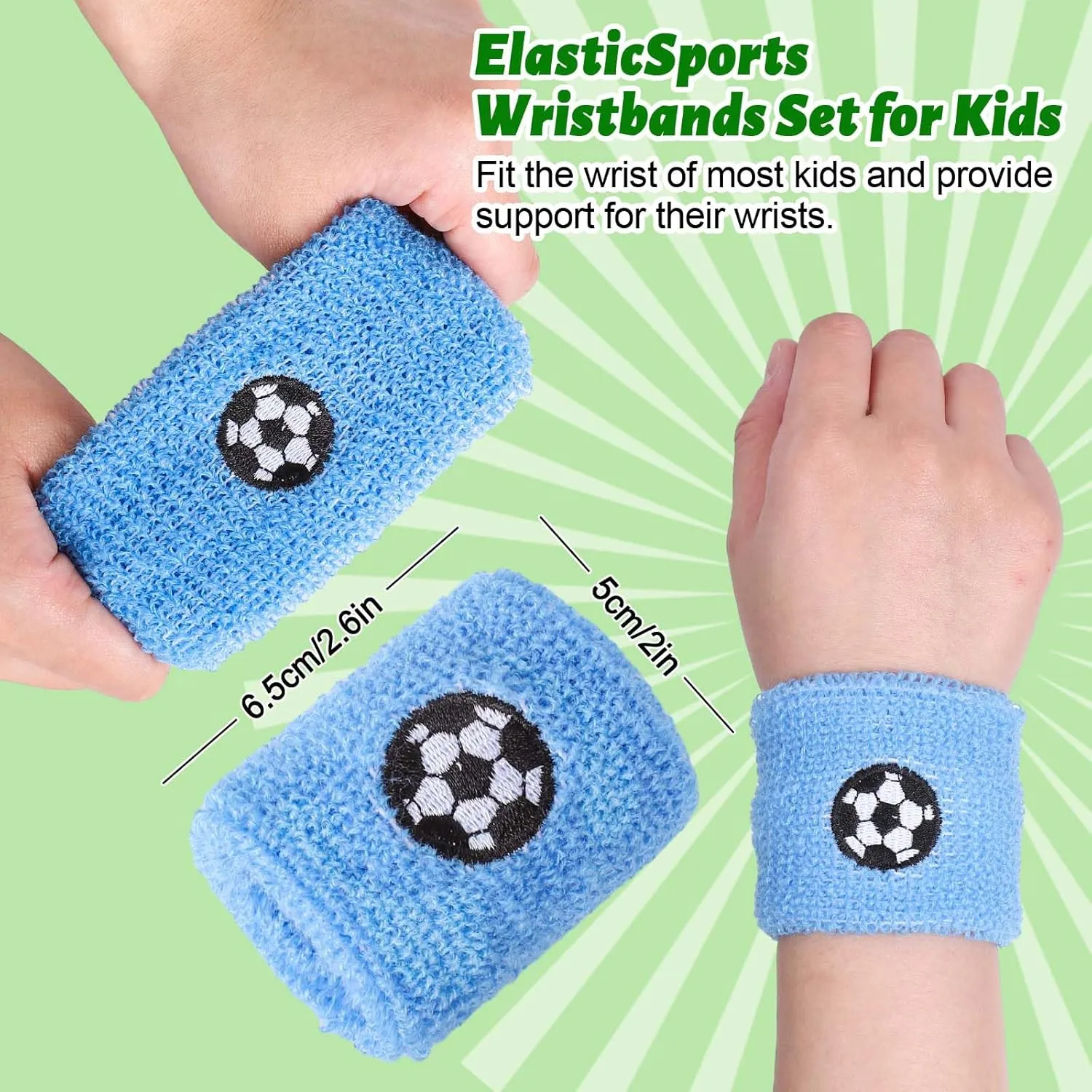 24Pcs Sports Wristbands for Kids Ball Pattern Wrist Sweatbands 6 Colors Terry Cloth Athletic Wristbands for School Students Teachers Birthday Party Gifts