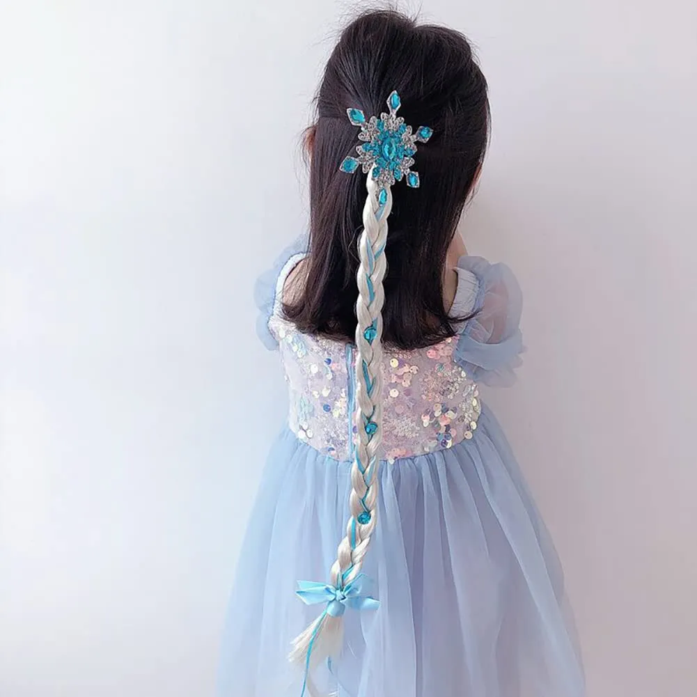 2Pcs Long Braided Wigs Princess Hairpiece Elsa Wig Braid Girls Cosplay Headband Hair Dess up Accessories for Girls Toddlers