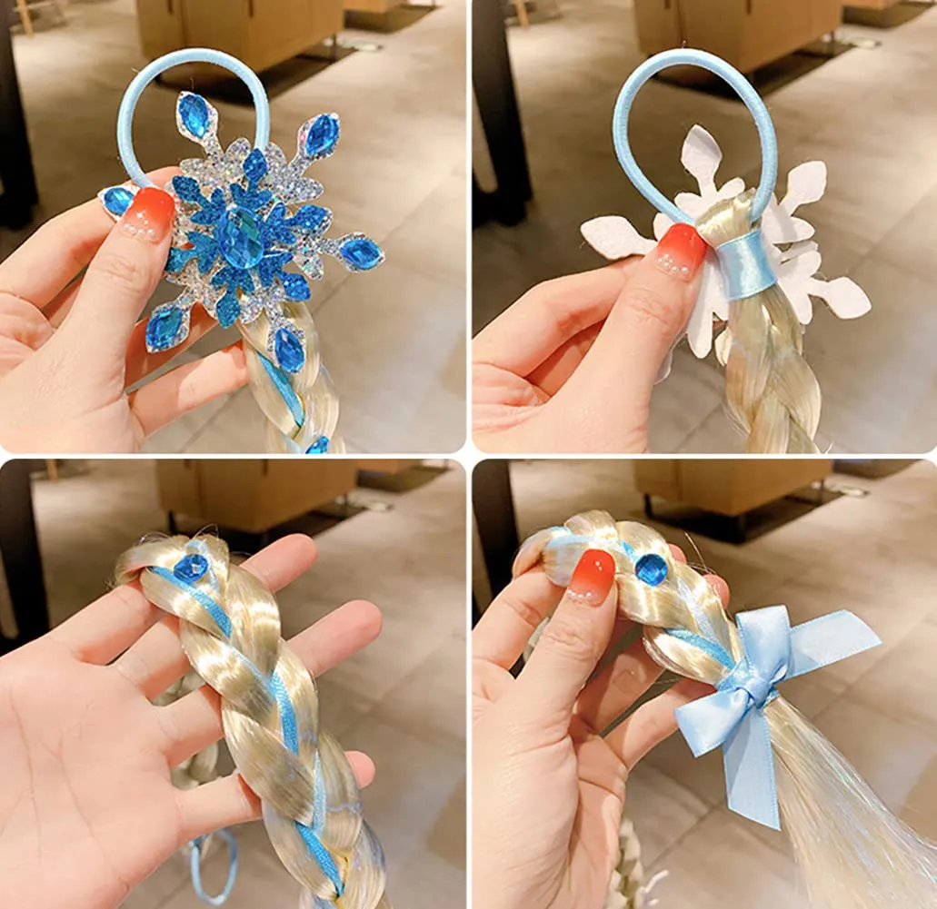 2Pcs Long Braided Wigs Princess Hairpiece Elsa Wig Braid Girls Cosplay Headband Hair Dess up Accessories for Girls Toddlers