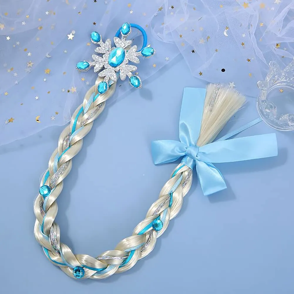 2Pcs Long Braided Wigs Princess Hairpiece Elsa Wig Braid Girls Cosplay Headband Hair Dess up Accessories for Girls Toddlers