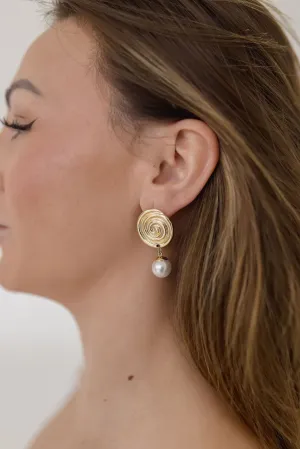 Ariel Round Layered Pearl Drop Earrings Gold