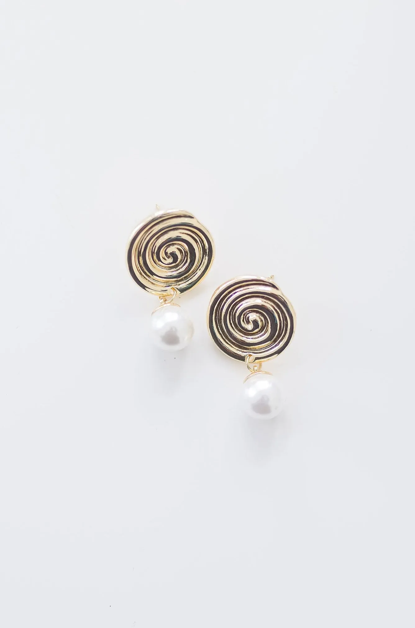 Ariel Round Layered Pearl Drop Earrings Gold