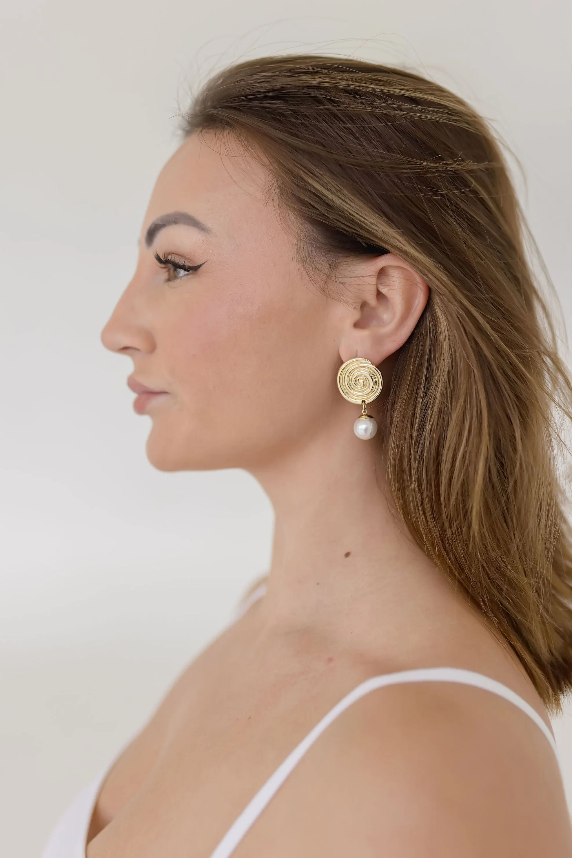 Ariel Round Layered Pearl Drop Earrings Gold