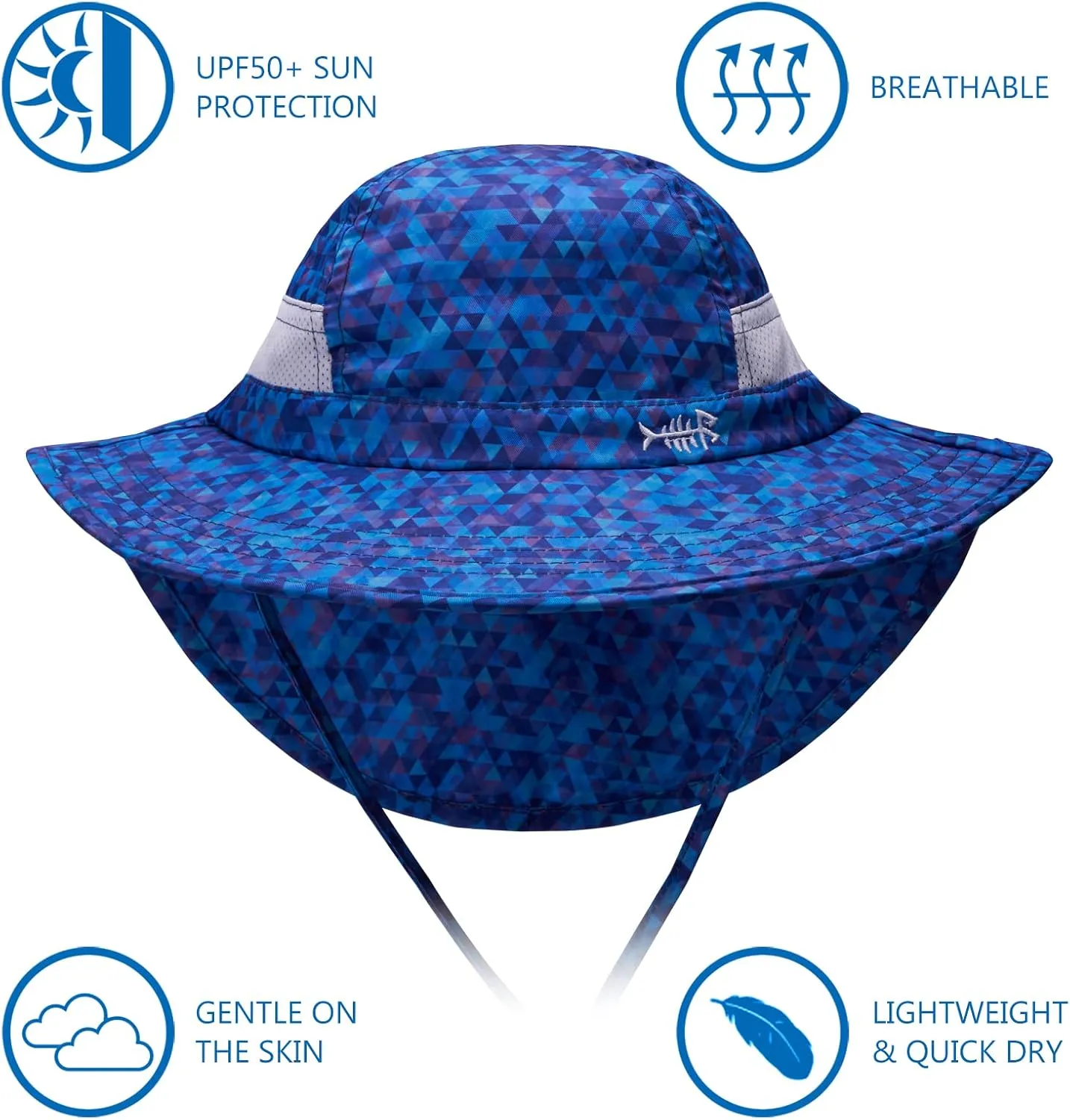 BASSDASH UPF 50  Kids Sun Hat with Wide Brim Neck Flap Mesh Vent for Boys Girls