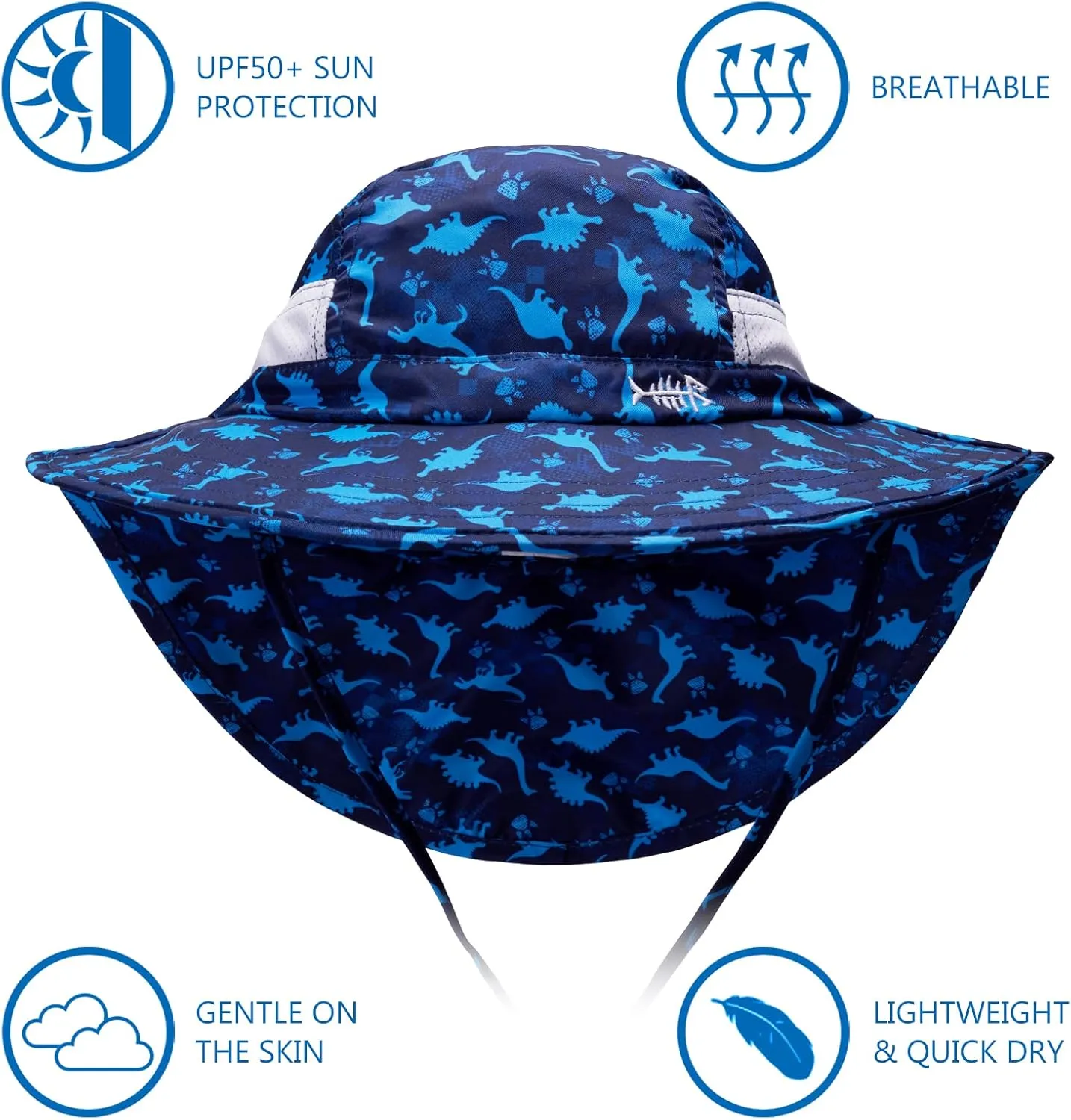 BASSDASH UPF 50  Kids Sun Hat with Wide Brim Neck Flap Mesh Vent for Boys Girls