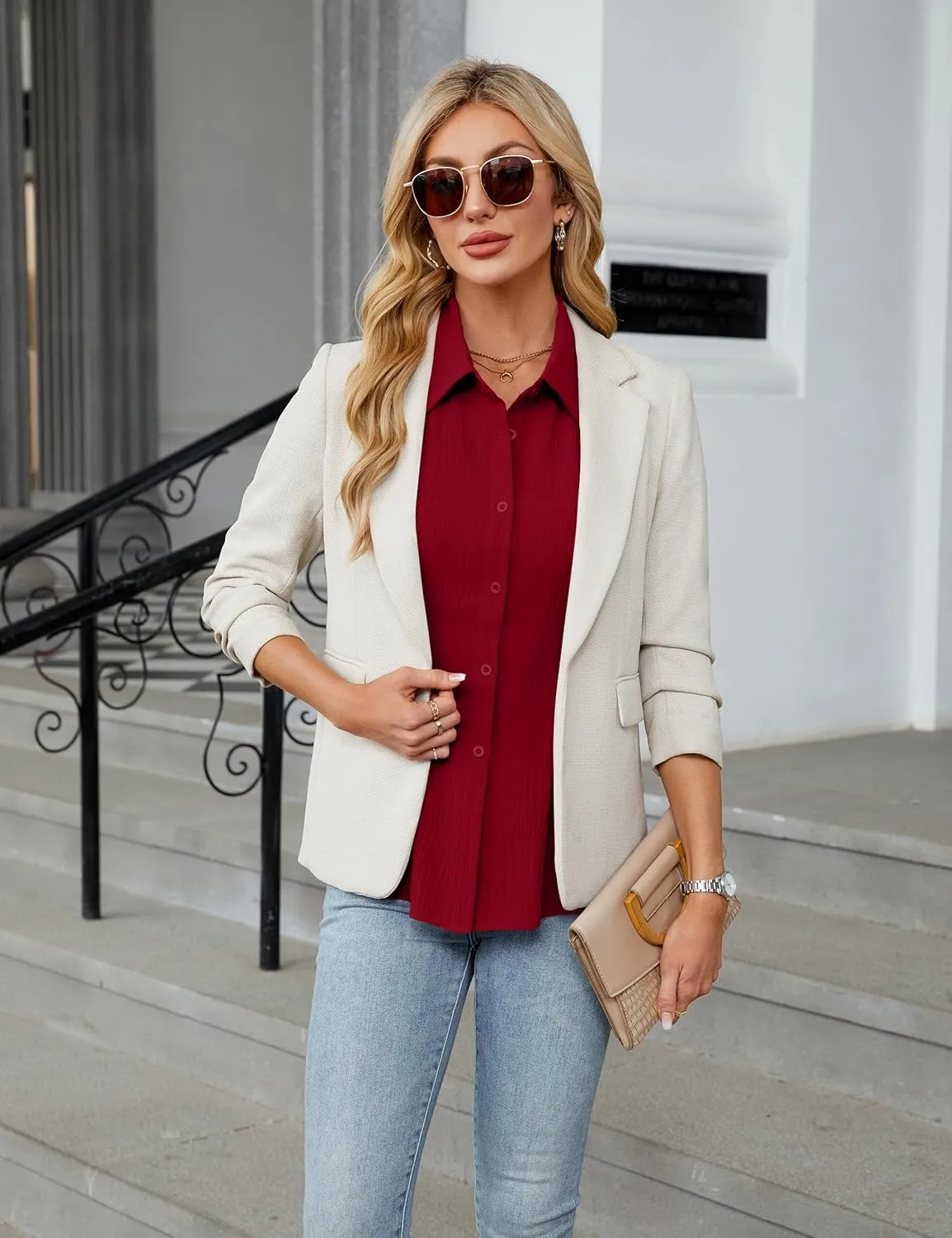 Blooming Jelly Womens Business Casual Tops Button Down Shirts Dressy Smocked Peplum Blouses Trendy Summer Outfits 2025