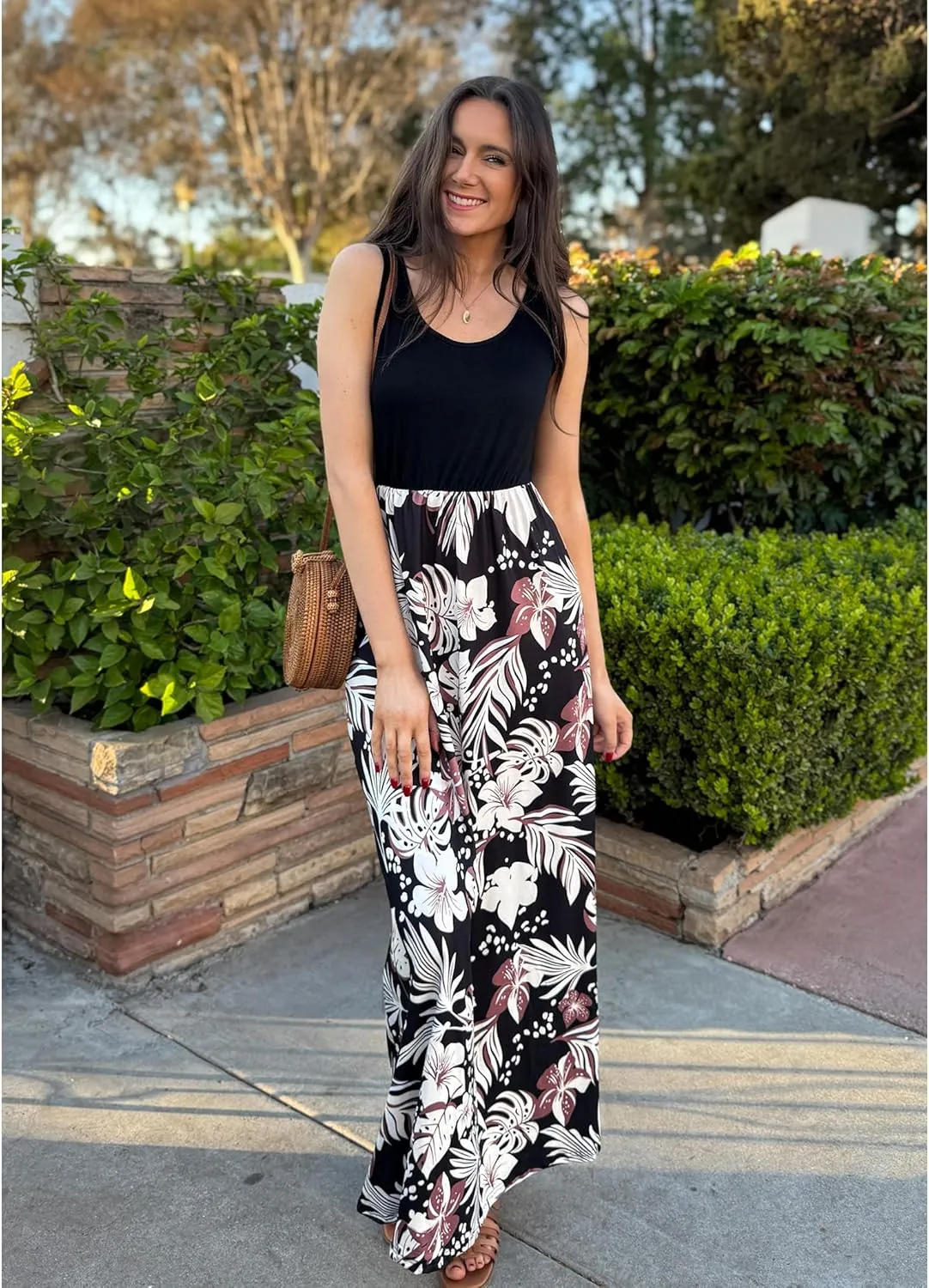 Bluetime Women's Summer Boho Sleeveless Floral Print Tank Long Maxi Dress (S-3XL)