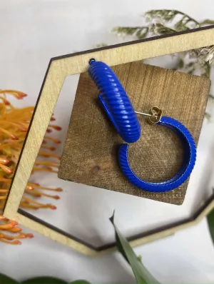Bold Blue Ridged Hoop Earrings
