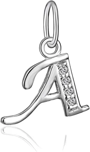 BORUO 925 Sterling Silver Cubic Zirconia A-Z Initial Letters Alphabet Dangling charms Pendant