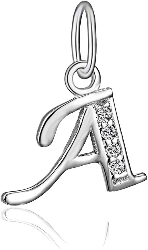 BORUO 925 Sterling Silver Cubic Zirconia A-Z Initial Letters Alphabet Dangling charms Pendant