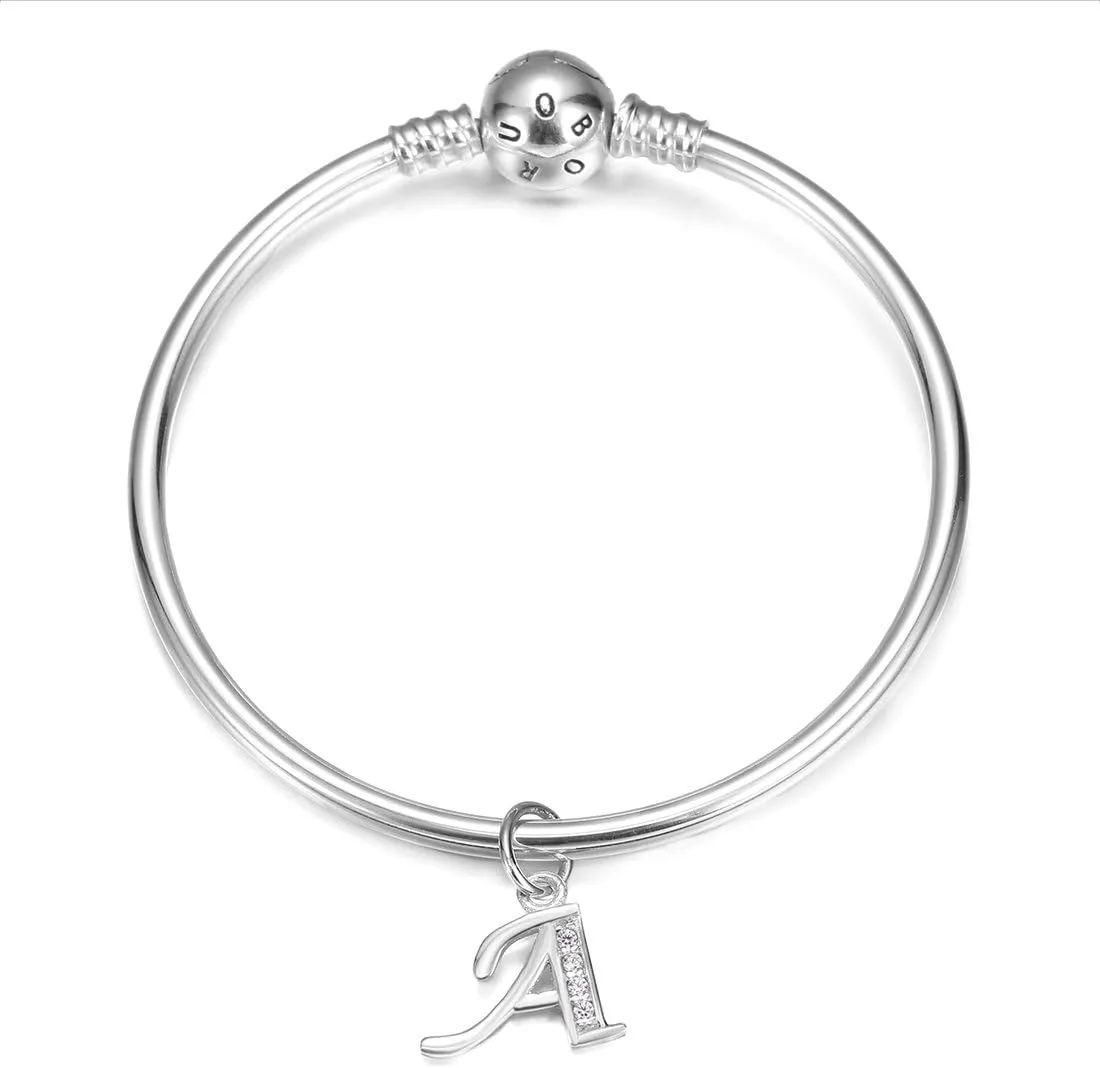 BORUO 925 Sterling Silver Cubic Zirconia A-Z Initial Letters Alphabet Dangling charms Pendant