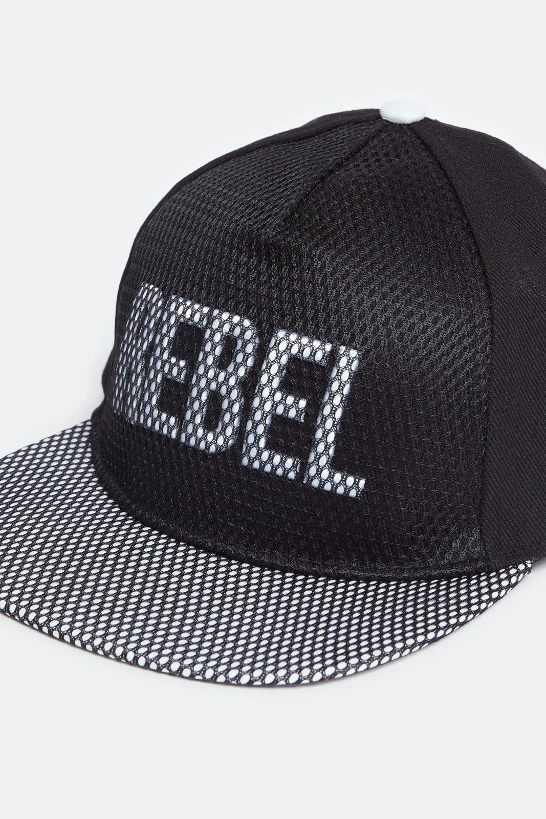 Boys Black And Grey Embellished Cap