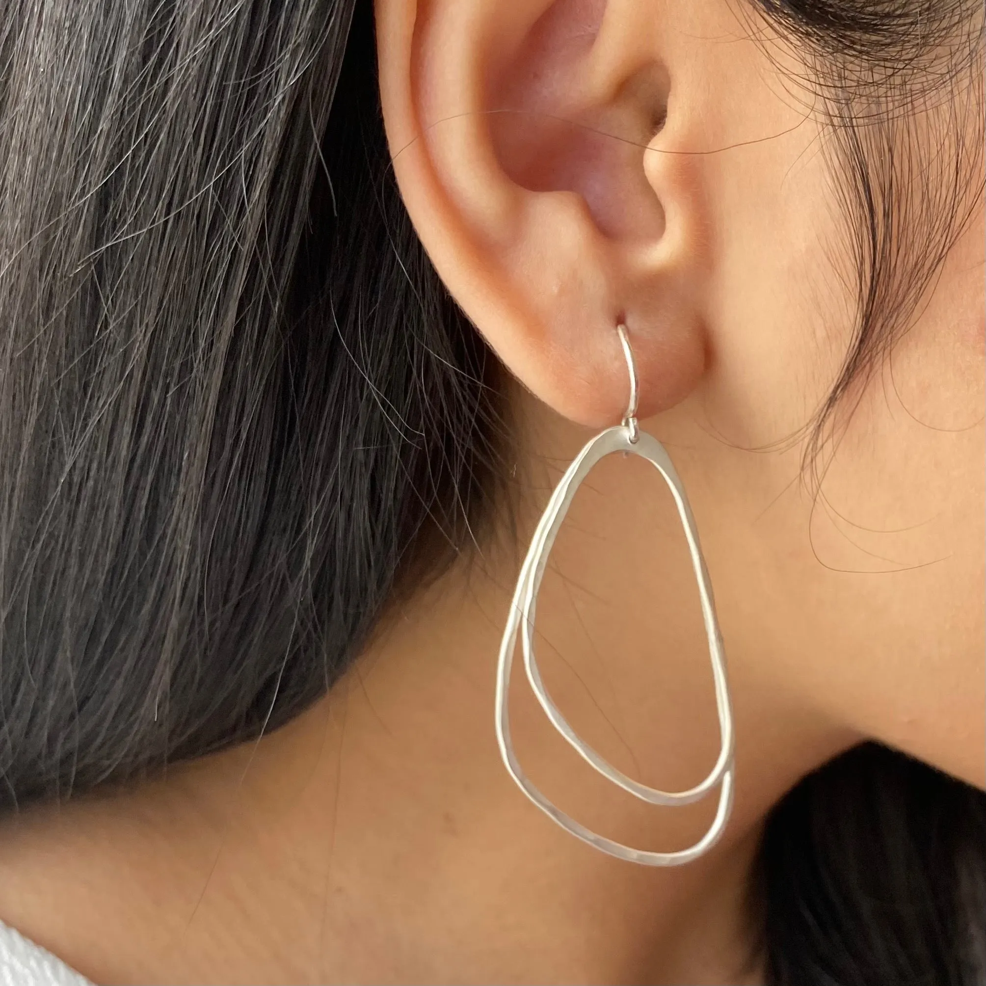 Brushed Silver Asymmetric Triangle Earrings
