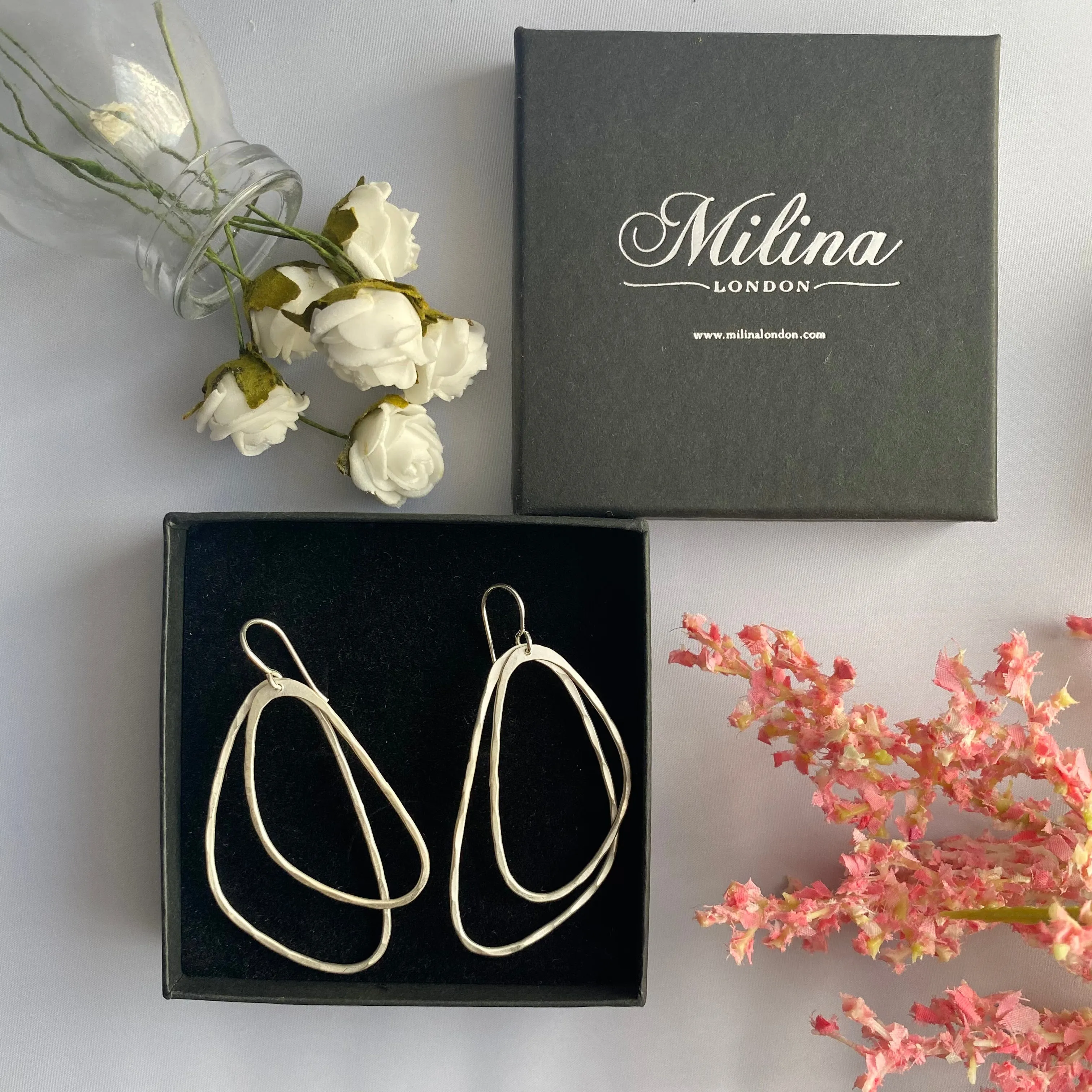 Brushed Silver Asymmetric Triangle Earrings