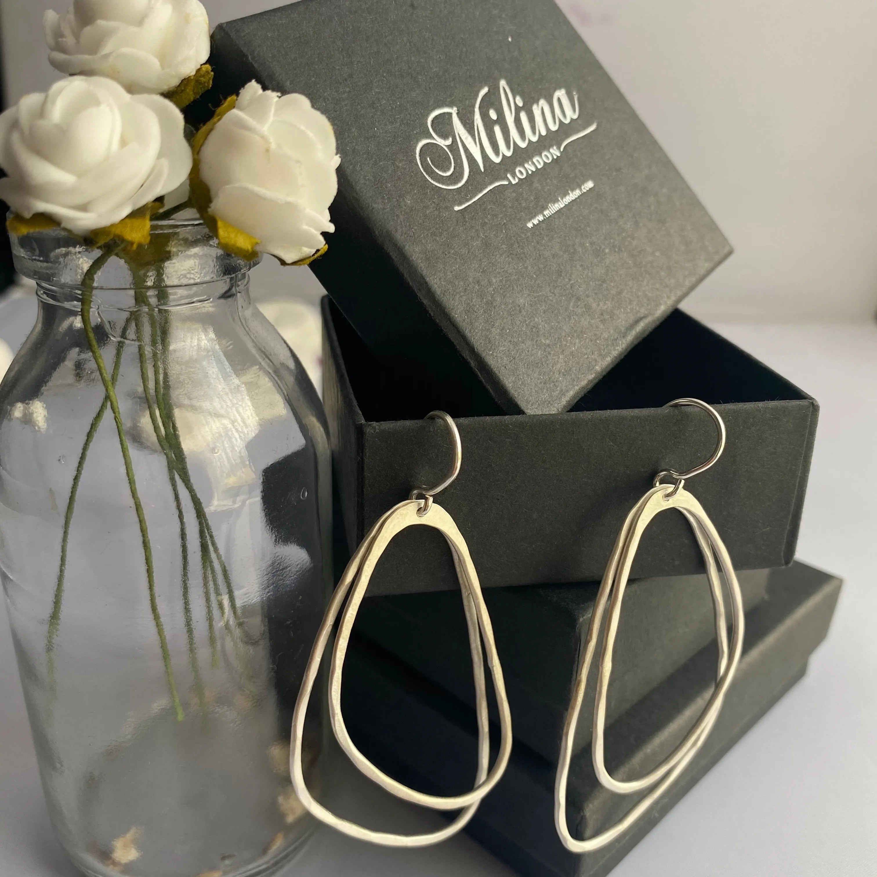 Brushed Silver Asymmetric Triangle Earrings