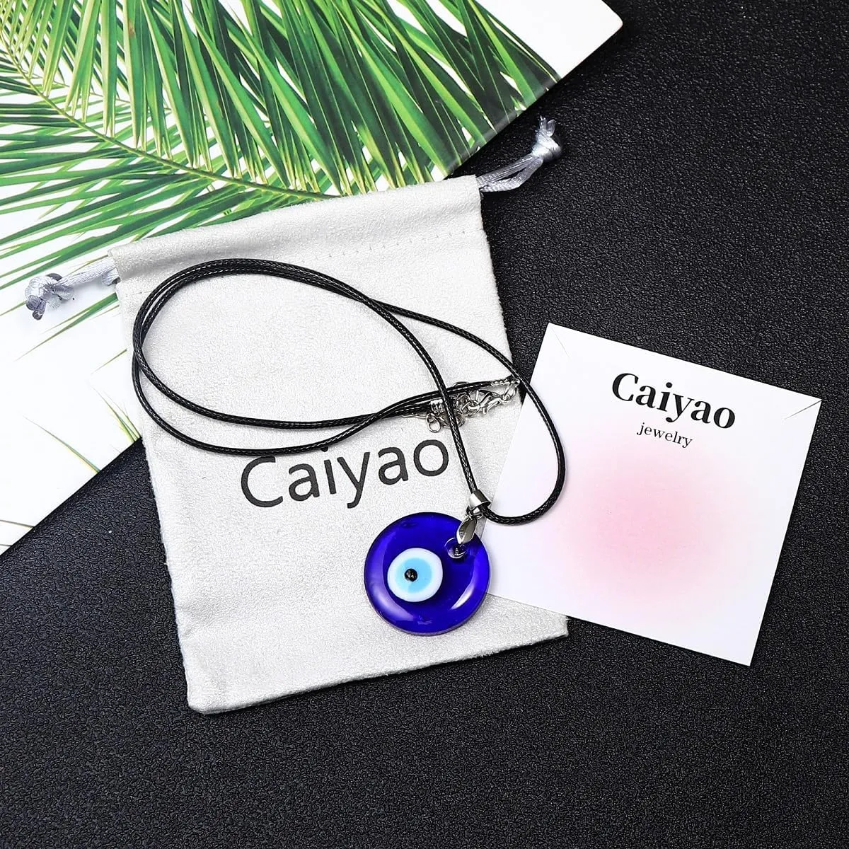 Caiyao Evil Eye Pendant Necklace Glass Leather Rope Chain Turkish Protect Lucky Necklace for Women Men