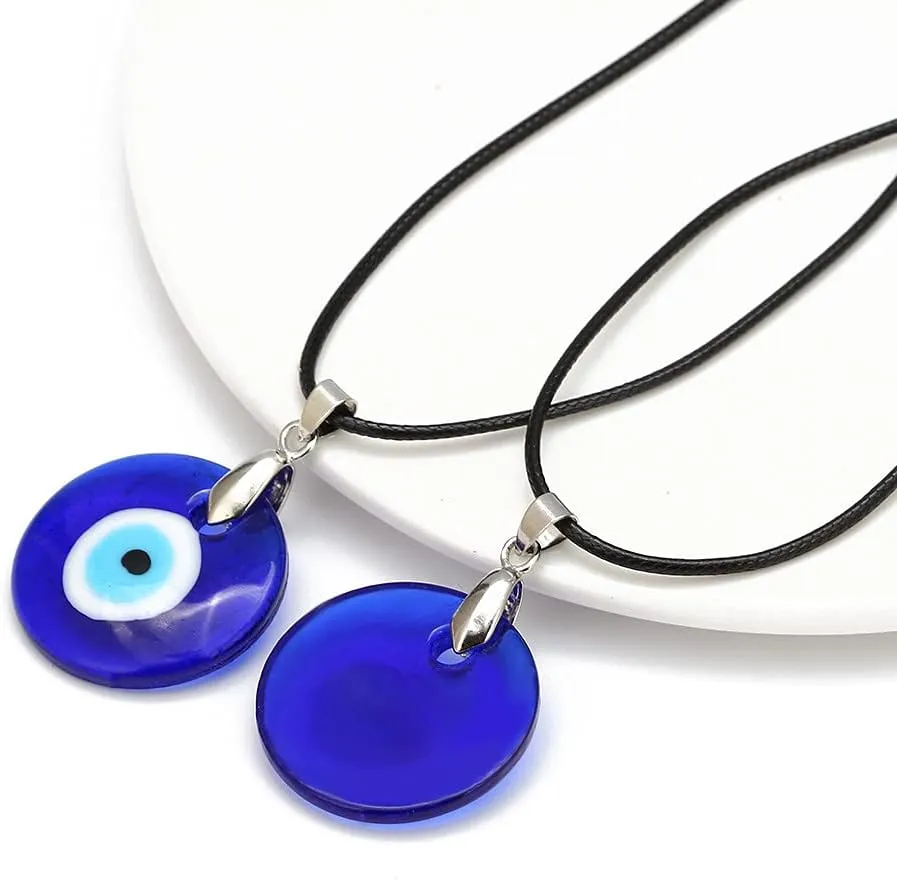 Caiyao Evil Eye Pendant Necklace Glass Leather Rope Chain Turkish Protect Lucky Necklace for Women Men