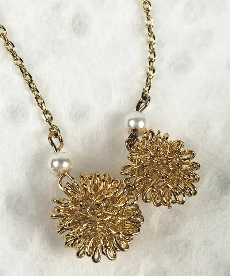 Chrysanthemum Drop Japanese Earrings With Pearl Beads