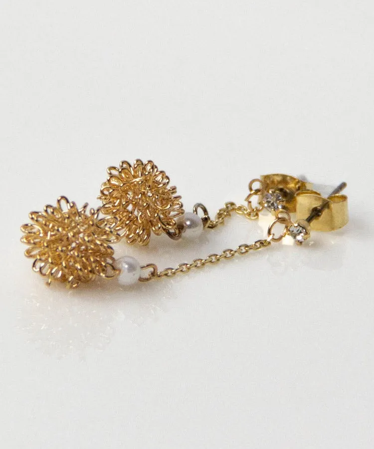 Chrysanthemum Drop Japanese Earrings With Pearl Beads