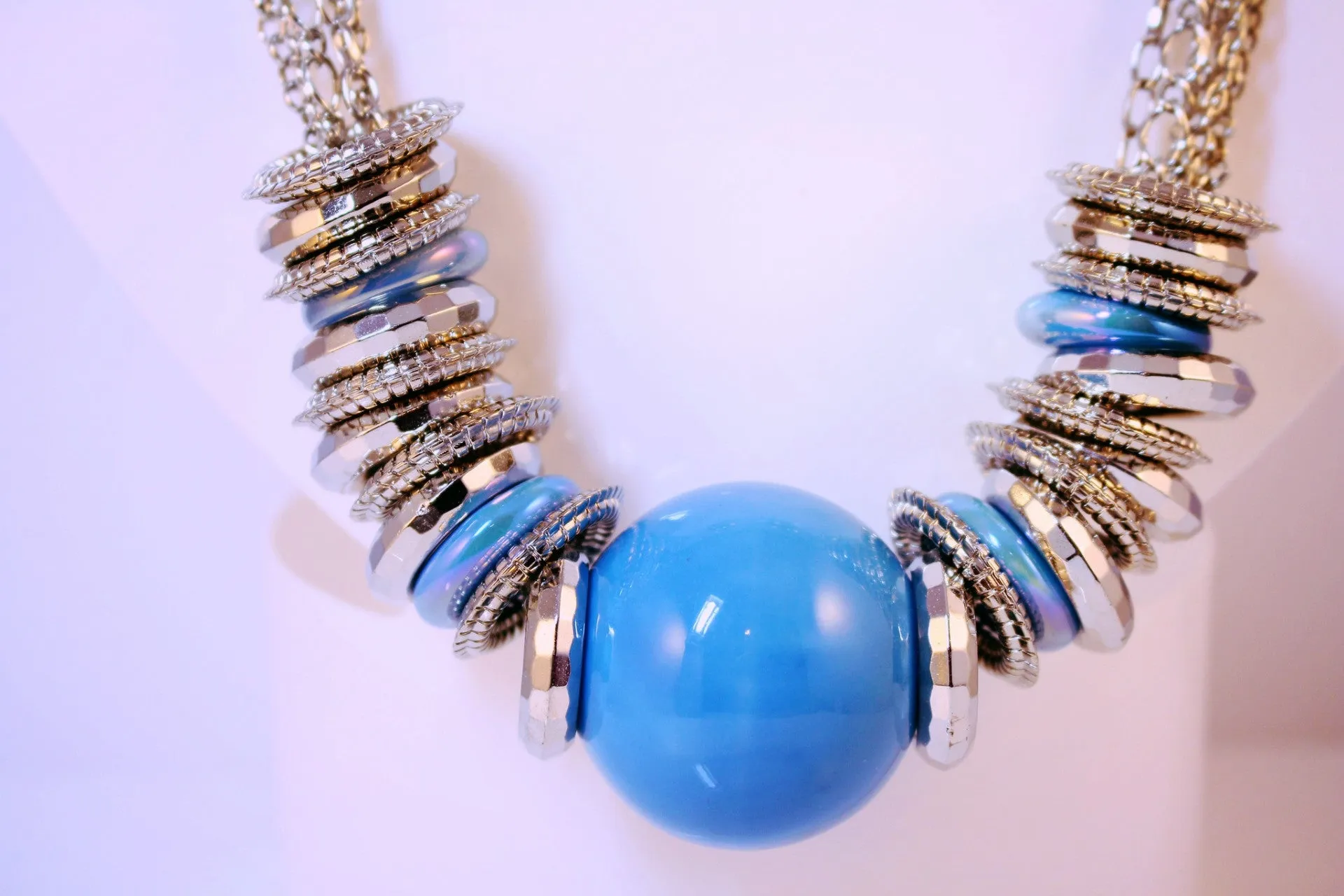 Chunky Blue and Silver, Statement Necklace & Earrings Set
