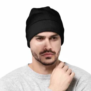Classic Black Solid Color Warm Knitted Beanie Hat