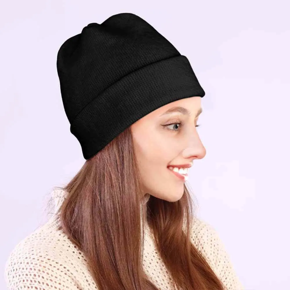 Classic Black Solid Color Warm Knitted Beanie Hat