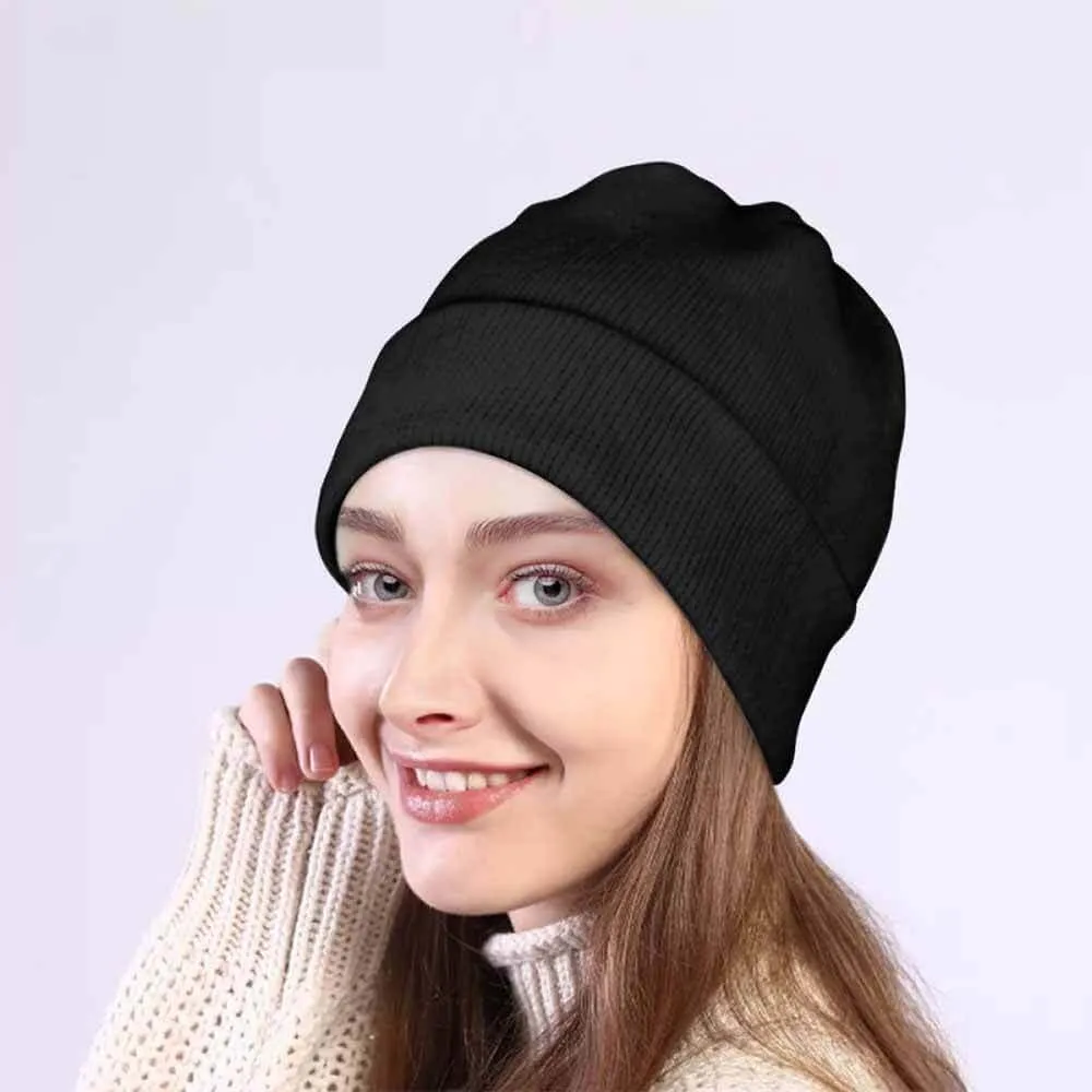Classic Black Solid Color Warm Knitted Beanie Hat