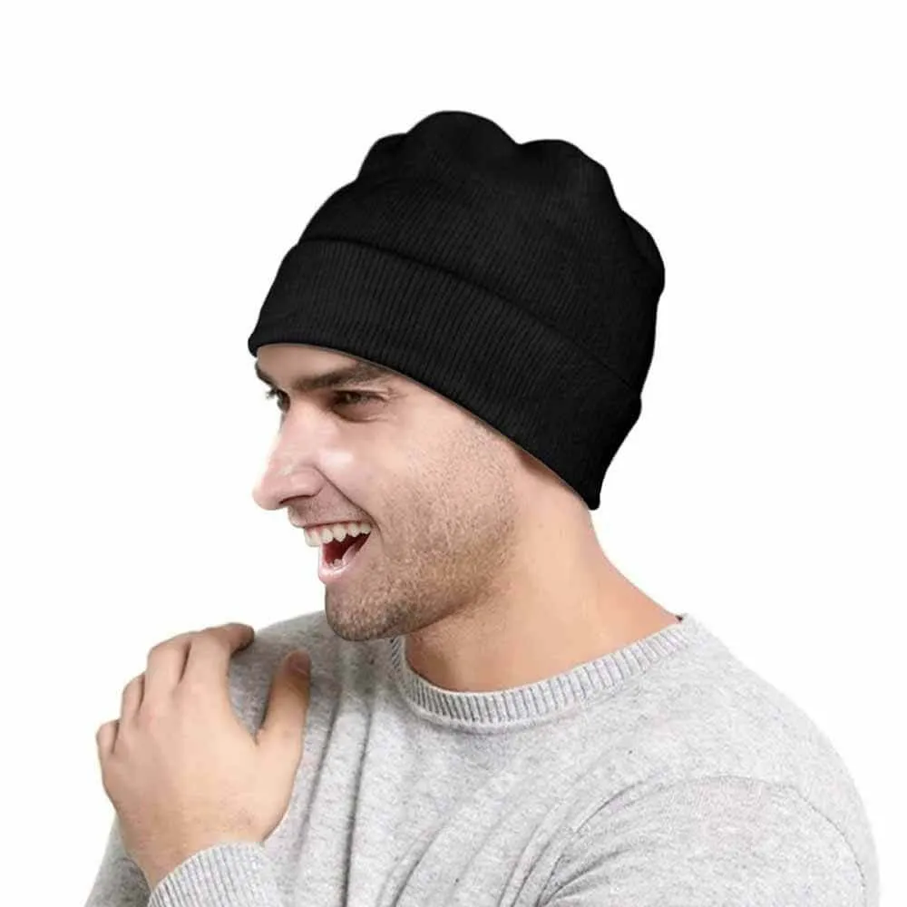 Classic Black Solid Color Warm Knitted Beanie Hat