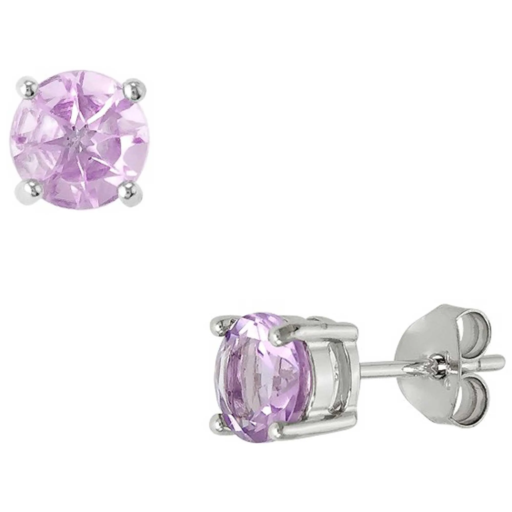 Classic Women's Earrings - Sterling Silver 6mm Round Amethyst Gem Studs | D-4567