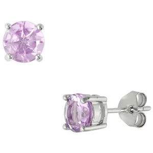 Classic Women's Earrings - Sterling Silver 6mm Round Amethyst Gem Studs | D-4567