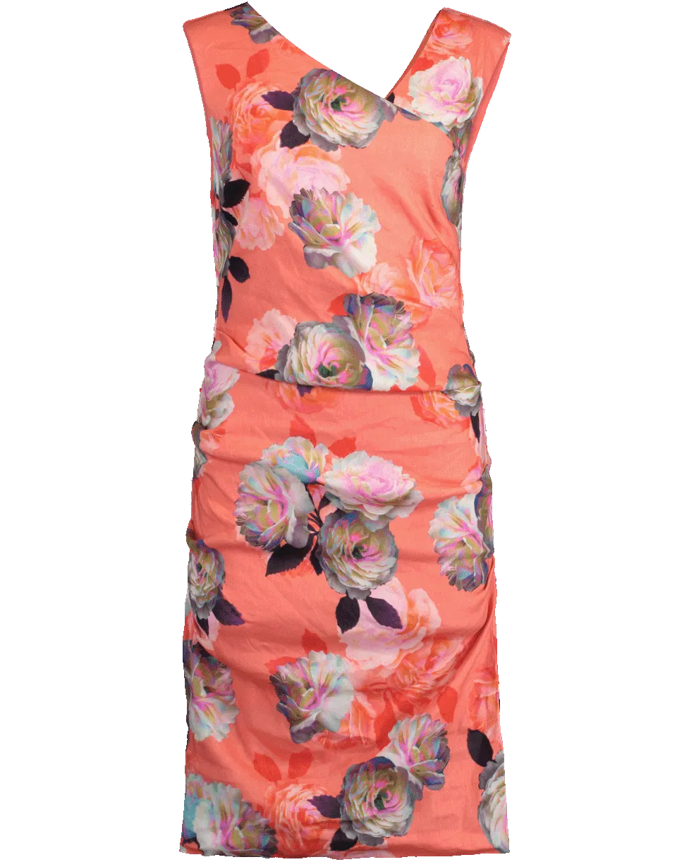 Confetti Flower Asymmetrical Ruched Dress