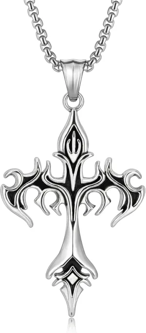 Cross Necklace for Men Silver Cross Chain Stainless Steel Pendant for Women Goth Necklace Gothic Christian Jewelry