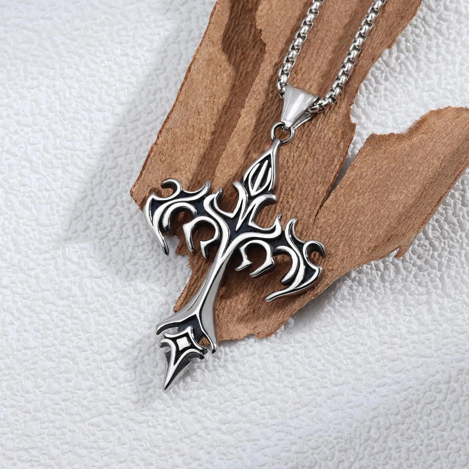 Cross Necklace for Men Silver Cross Chain Stainless Steel Pendant for Women Goth Necklace Gothic Christian Jewelry
