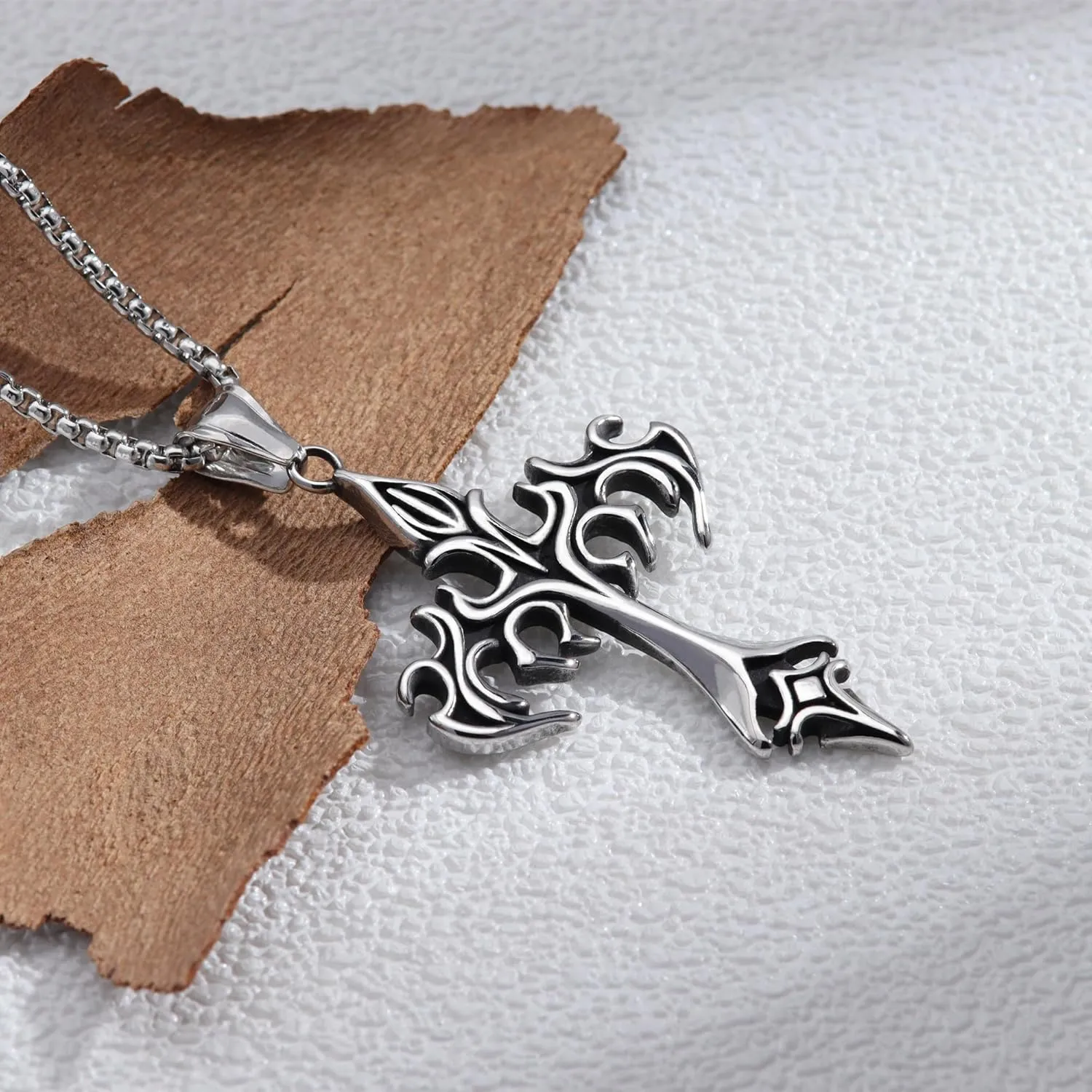 Cross Necklace for Men Silver Cross Chain Stainless Steel Pendant for Women Goth Necklace Gothic Christian Jewelry