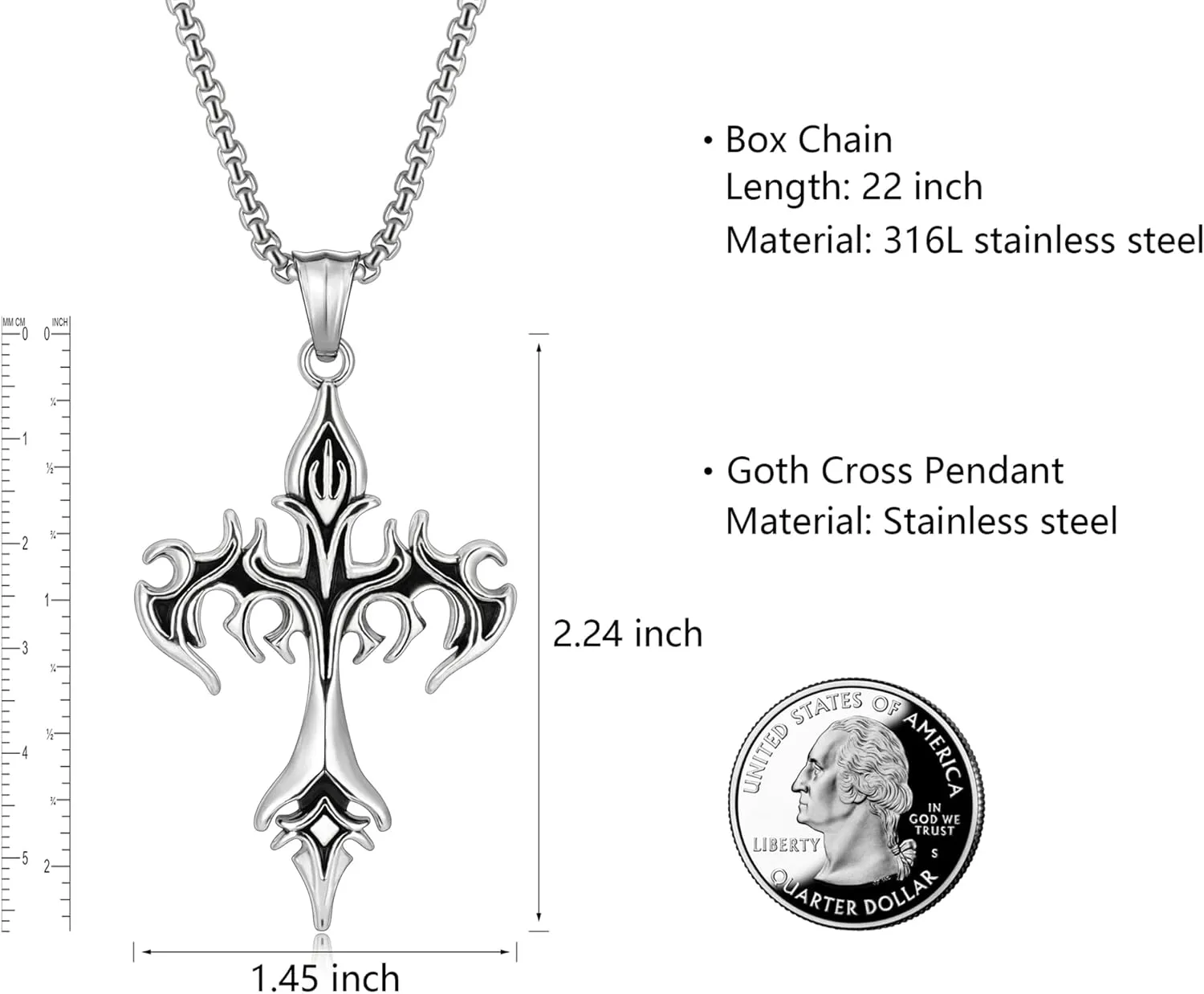 Cross Necklace for Men Silver Cross Chain Stainless Steel Pendant for Women Goth Necklace Gothic Christian Jewelry