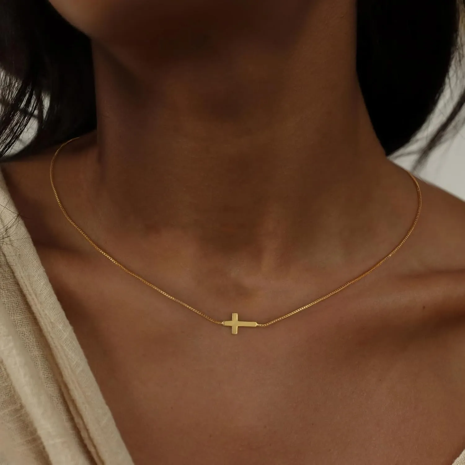 Cross Necklace for Women 14K Real Gold Silver Plated Dainty Small Cross Pendant Choker Simple Trendy Cute Cross Charm Chain Necklace Easter Basket Stuffers Baptism Religious Faith Jewelry Gift