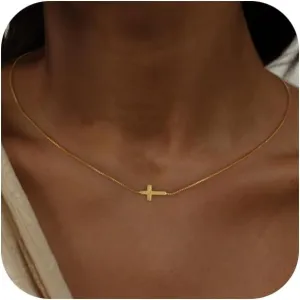 Cross Necklace for Women 14K Real Gold Silver Plated Dainty Small Cross Pendant Choker Simple Trendy Cute Cross Charm Chain Necklace Easter Basket Stuffers Baptism Religious Faith Jewelry Gift