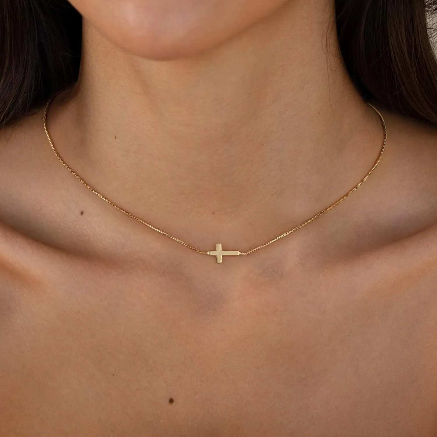 Cross Necklace for Women 14K Real Gold Silver Plated Dainty Small Cross Pendant Choker Simple Trendy Cute Cross Charm Chain Necklace Easter Basket Stuffers Baptism Religious Faith Jewelry Gift