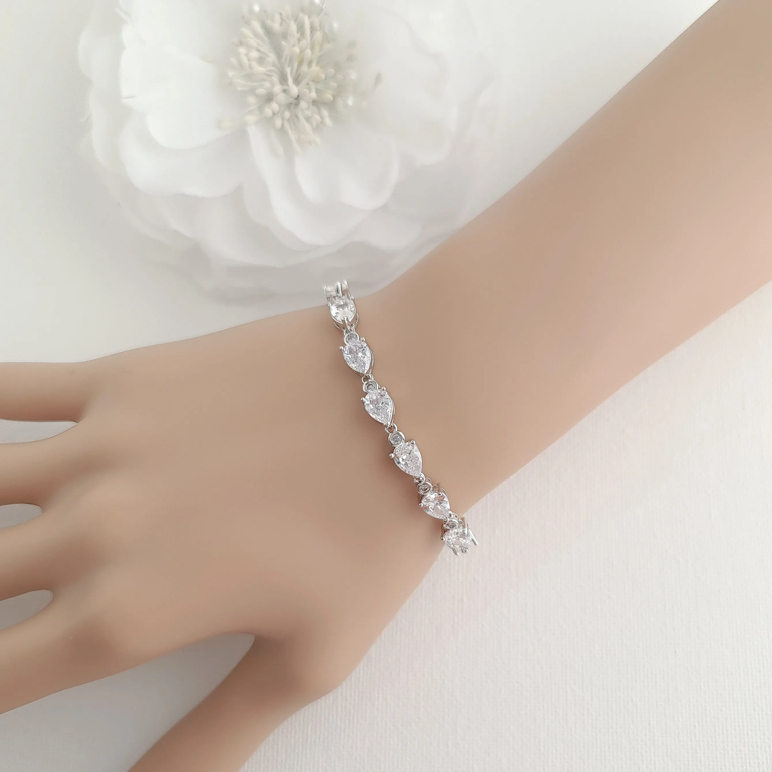 Cubic Zirconia Necklace Earrings Bracelet Set for Wedding-Ivy