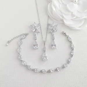 Cubic Zirconia Necklace Earrings Bracelet Set for Wedding-Ivy