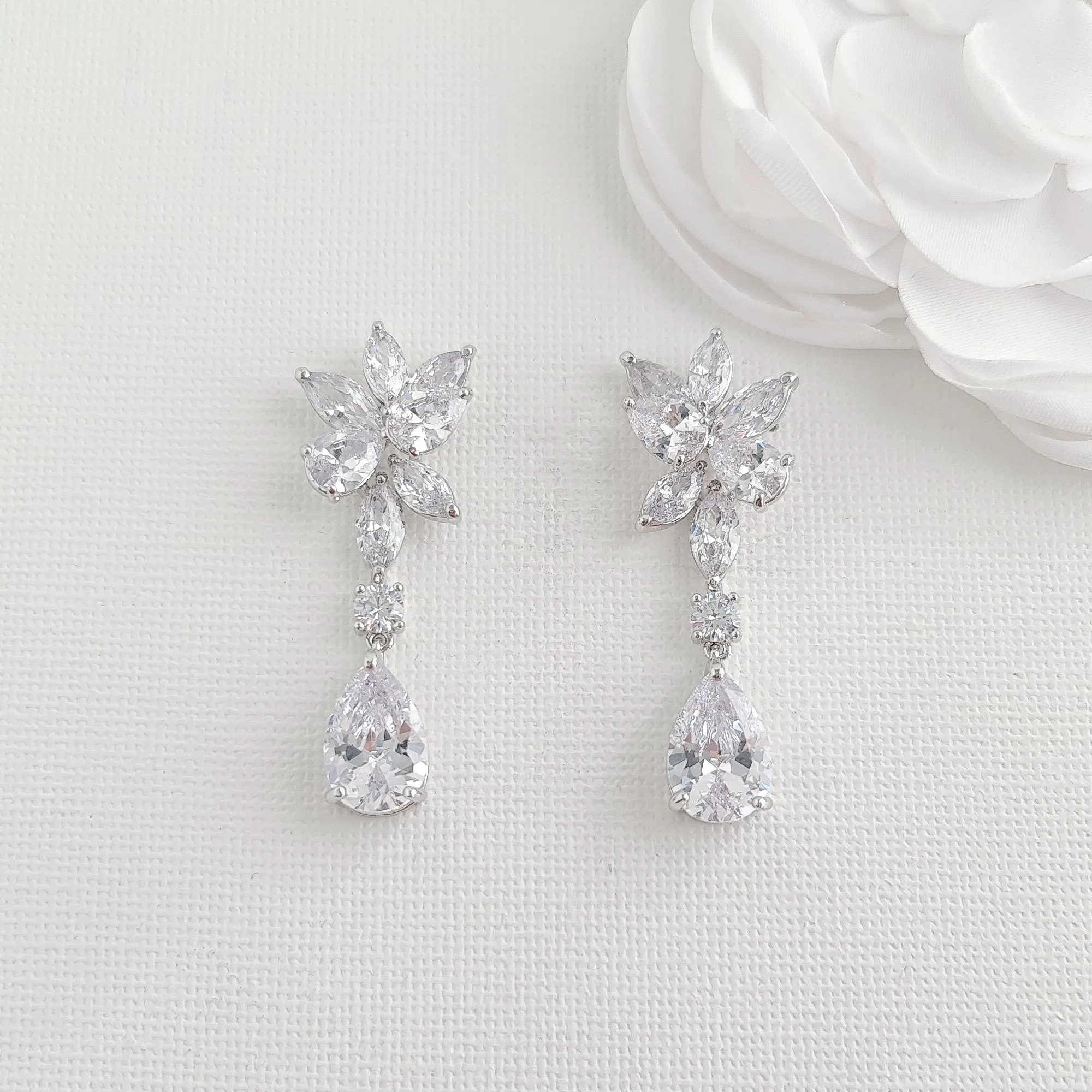 Cubic Zirconia Necklace Earrings Bracelet Set for Wedding-Ivy