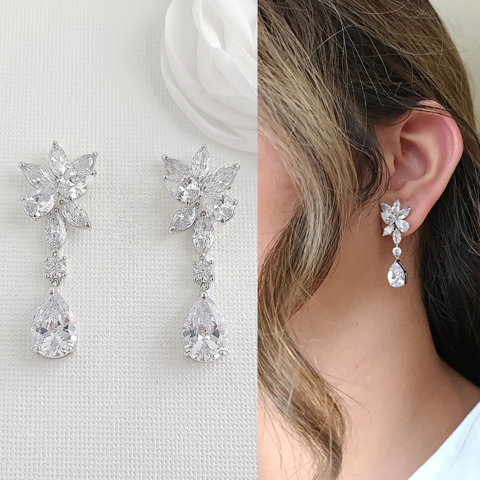 Cubic Zirconia Necklace Earrings Bracelet Set for Wedding-Ivy