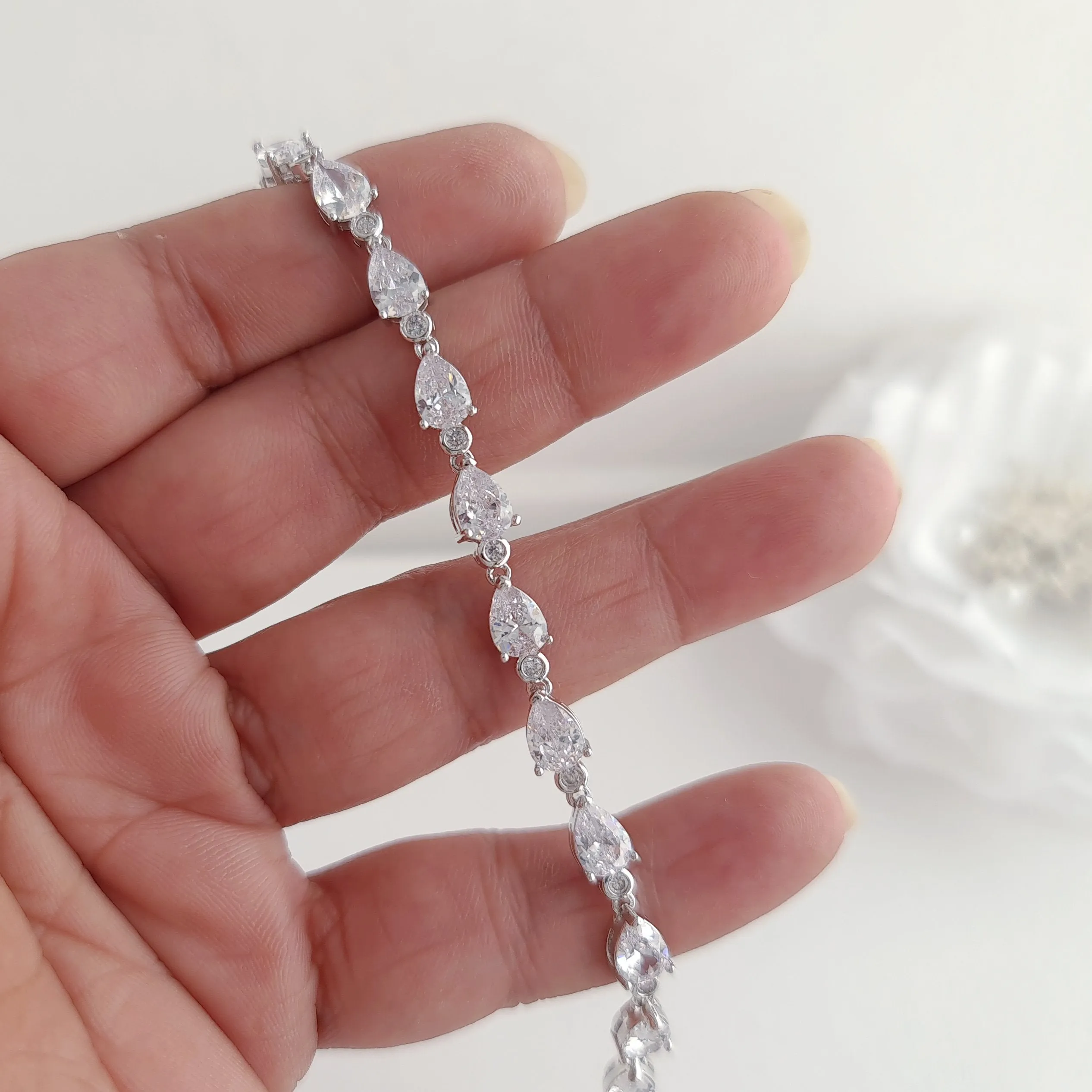 Cubic Zirconia Necklace Earrings Bracelet Set for Wedding-Ivy