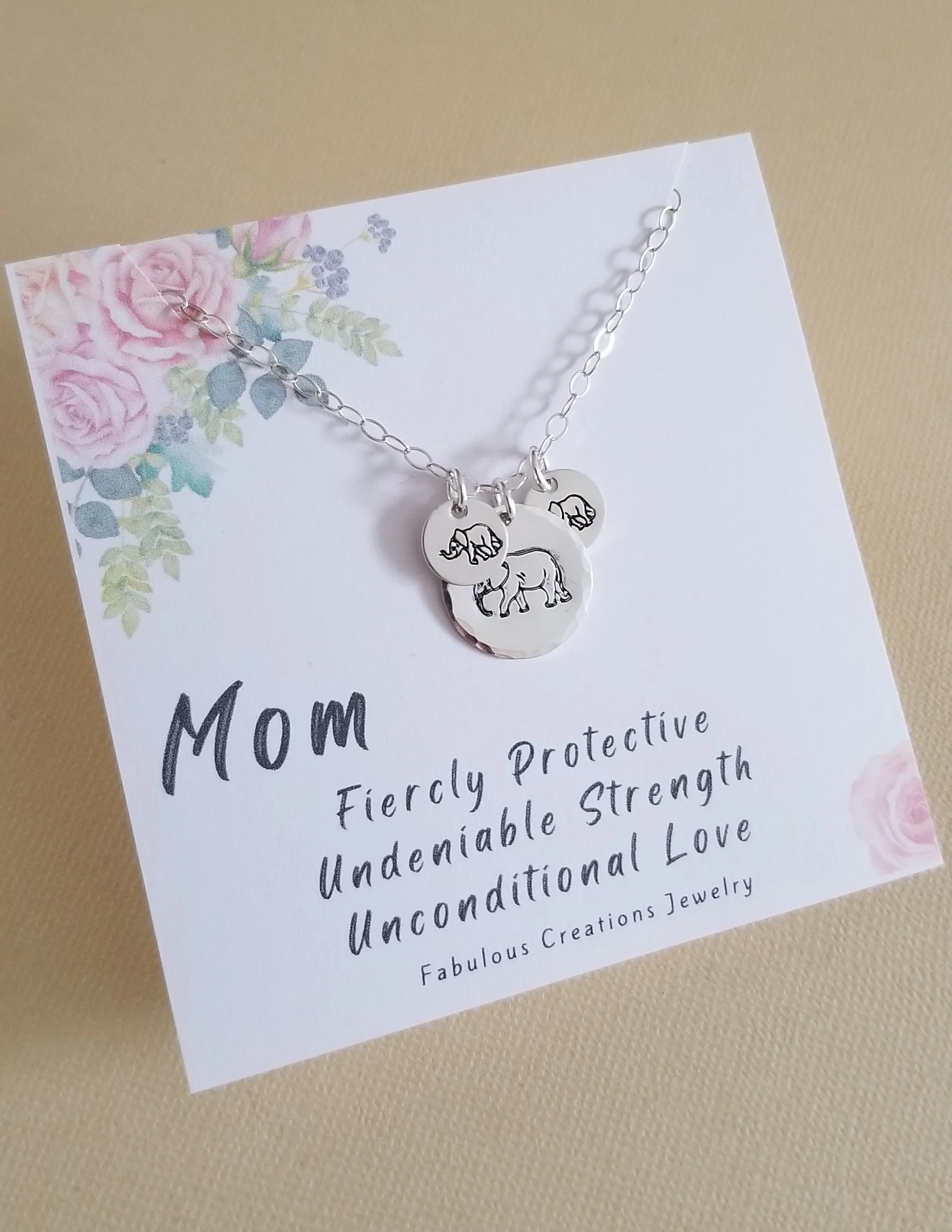 Custom Mother's Necklace, Mama and Baby Elephant Necklace, Mother's Day Gift