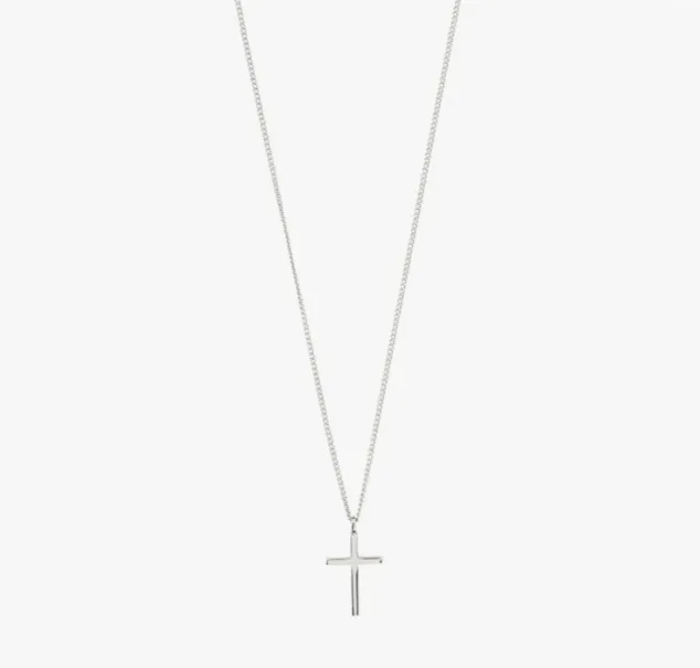 Daisy Recycled Cross Pendant Necklace - Silver Plated