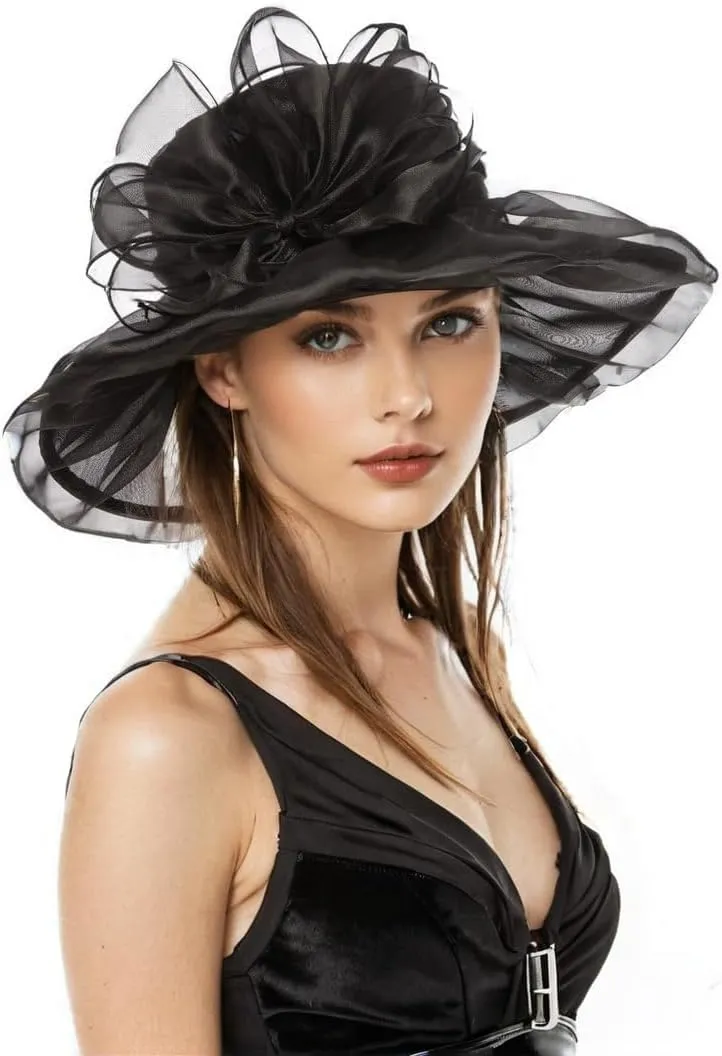 Derby Hats for Women 2025 Women's Elegant Organza Fascinator Sun Hat for Church, Tea Party, Weddings Hats