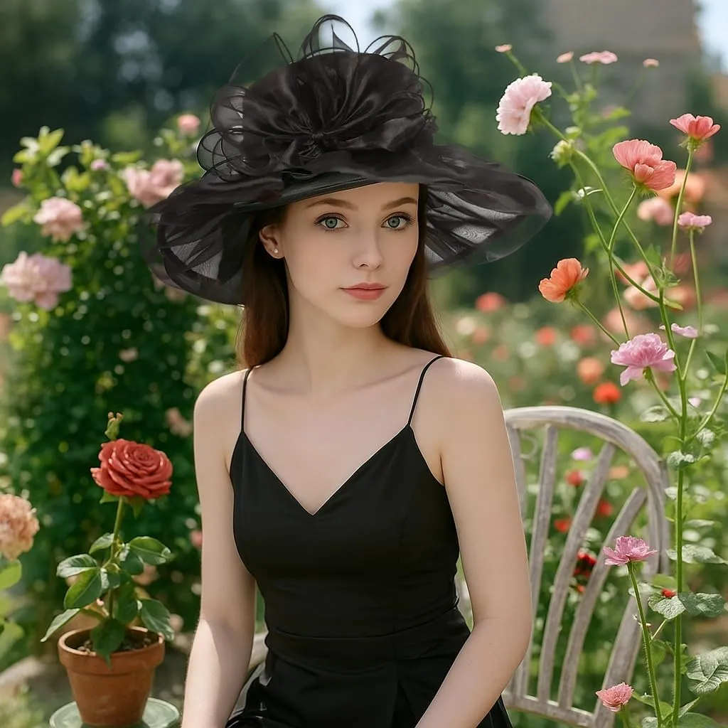 Derby Hats for Women 2025 Women's Elegant Organza Fascinator Sun Hat for Church, Tea Party, Weddings Hats