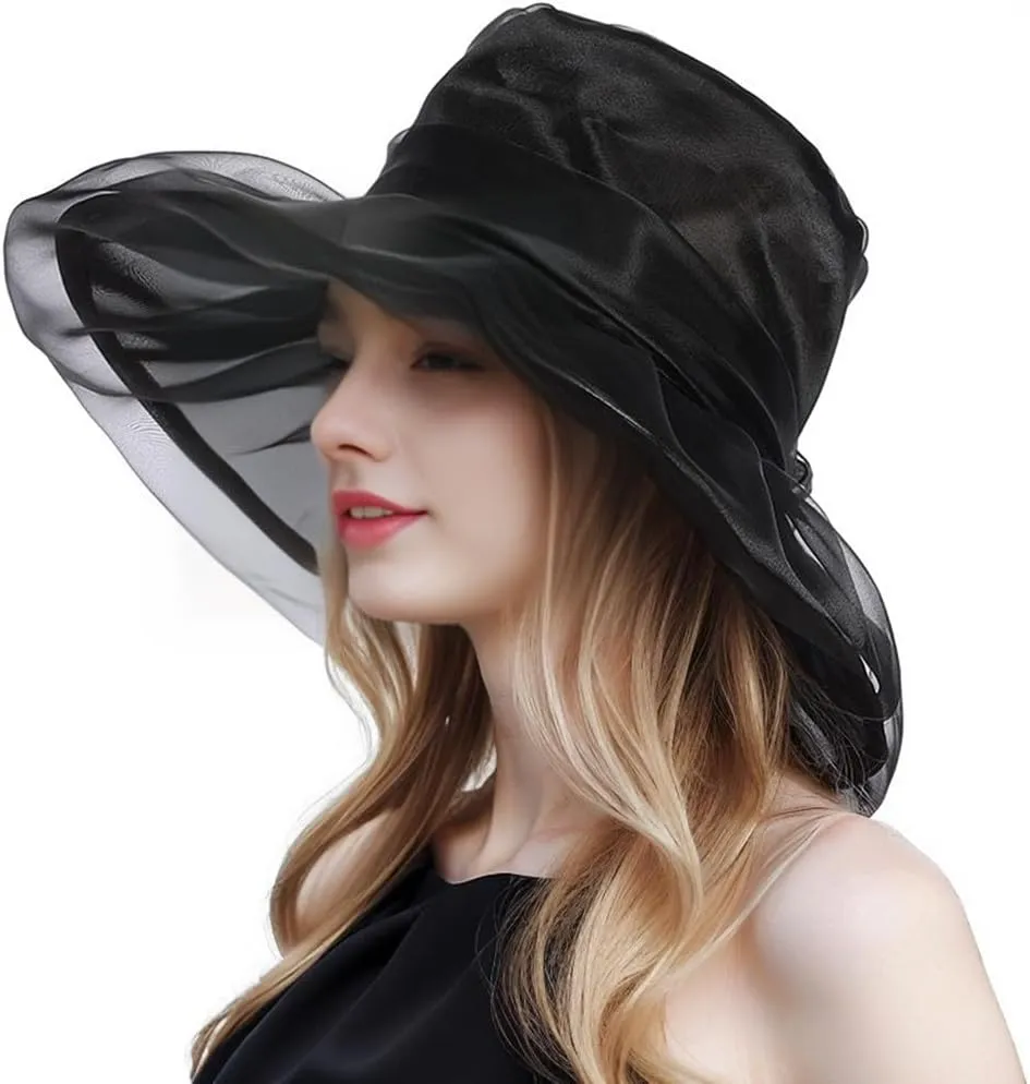 Derby Hats for Women 2025 Women's Elegant Organza Fascinator Sun Hat for Church, Tea Party, Weddings Hats