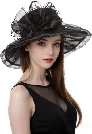 Derby Hats for Women 2025 Women's Elegant Organza Fascinator Sun Hat for Church, Tea Party, Weddings Hats
